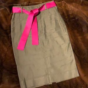 Army Green DVF Pencil Skirt with Pink Belt